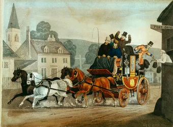 Mail coach on the Bath to London run, c1840