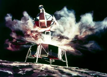 Manned Space Flight, USA, Apollo, General Artist’s impression of the Lunar Module blasting off from the Moon