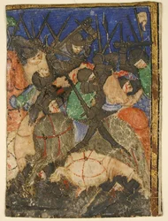 Manuscript Cutting Showing a Scene from Hebrew Scripture, Perhaps the Life of King David