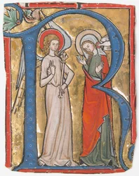 Manuscript Illumination with the Annunciation in an Initial R, from a Gradual