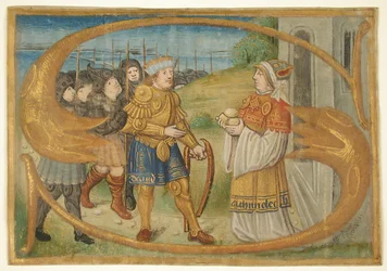 Manuscript Leaf Cutting Probably from a Missal with an Illuminated Initial S and King