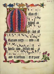 Manuscript Leaf with the Initial M, from an Antiphonary, German, ca. 1425-50