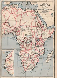 Map of Africa in 1891 showing Routes of Explorers