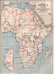 Map of Africa in 1891 showing routes of explorers, 1906