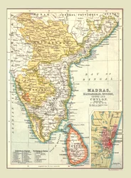 Map of Madras, Hyderabad, Mysore, Coorg and Ceylon