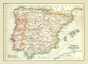 Map of Spain and Portugal, 1902