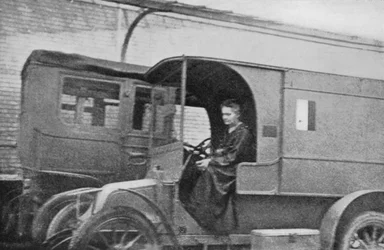 Marie Curie, Polish-born French Physicist, Driving a Car Converted into a Radiological Unit