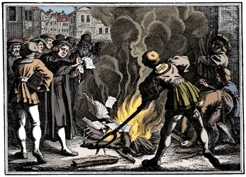 Martin Luther burning the Papal Bull