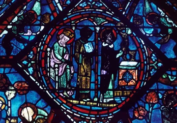Mass of St Giles, stained glass, Chartres Cathedral, France