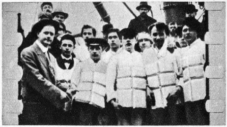Members of the crew of the Titanic in their life jackets