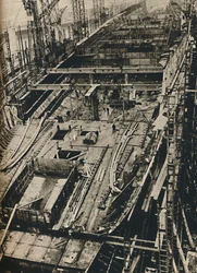 More than 1,000 Feet Long. Shell of Queen Mary in early days of construction