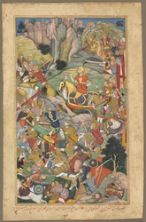 Mughal Ruler Humayun Defeating the Afghans Before Reconquering India, Folio from an Akbar-nama Book