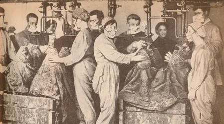 Munition Workers Wearing Respirators While Filling Shells with Trinitrotoluene (T.N.T.)