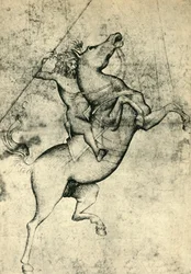 Naked man riding a horse, early 15th century, 1943