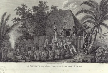 Natives of the Sandwich Islands, Hawaii, Slaughtering Swine Before Captain Cook