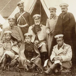 Nikolai Nikolaevich, prince Odoevsky-Maslov in the middle with the officers of the Life Guard Cavalry