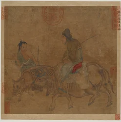 Old Woman on Ox, with Herd-boy and Calf