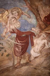 Our Lady of Assumption church. Abraham sacrificing his son, Cordon, France