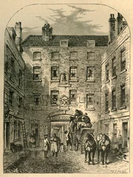 Outer Court of La Belle Sauvage in 1828, 1897