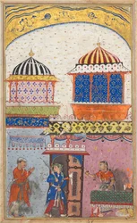 Page from Tales of a Parrot Tuti-nama: Eighth Night: A Woman Asks Her Lover to Leave