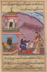 Page from Tales of a Parrot Tuti-nama: Eighth night: The merchants clerk replaces...
