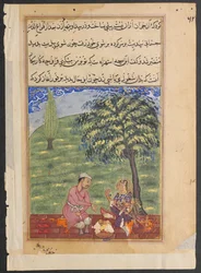 Page from Tales of a Parrot Tuti-nama: Eighth Night: The Unfaithful Wife Explaining...