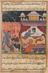 Page from Tales of a Parrot Tuti-nama: Fifth Night: The Monkey Slain, His Blood..., c. 1560