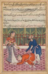 Page from Tales of a Parrot Tuti-nama: Fiftieth Night: The Guard Restores the Son