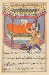 Page from Tales of a Parrot Tuti-nama: Fiftieth night: The king places the talisman