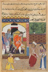 Page from Tales of a Parrot Tuti-nama: Thirty-fifth night: The magician, disguised..., c. 1560
