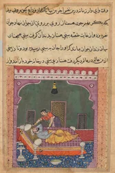 Page from Tales of a Parrot Tuti-nama: Twenty-fifth night: In order to falsely implicate...
