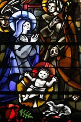 Saint-Dominique church stained glass: Nativity scene, Paris, France