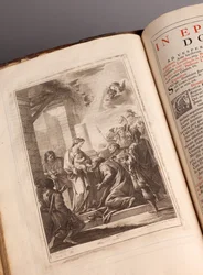 Parish museum. Missal in Latin. Engravings from Joachim Ballester. Paper and leather. 18th century.