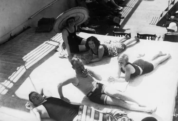 Passengers sunbathing on board a cruise ship, c1920s-c1930s