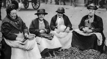 Pea shelling in Covent Garden, London