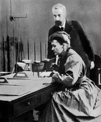 Pierre and Marie Curie in Their Laboratory