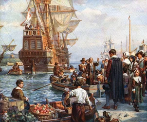 Pilgrim Fathers boarding the Mayflower