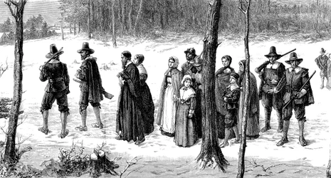 Pilgrim Fathers on Their Way to Church