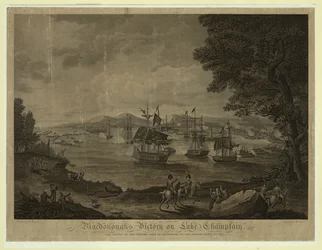 Plattsburgh naval battle on Lake Champlain, American fleet commanded by Thomas Macdonough defeating British fleet, September 11