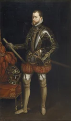 Portrait of Philip II 1527-1598 in armour from the battle of Saint Quentin, Early 17th century
