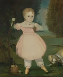 Portrait of a Little Girl Picking Grapes