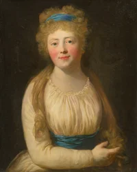 Portrait of a Woman in Pale Clothes with a Blue Ribbon in Her Hair