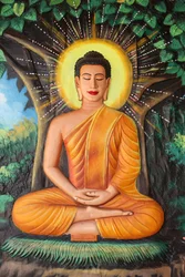 Life of Buddha: Meditation on a Lotus Flower in Preah Prom Rath Monastery, Siem Reap, Cambodia
