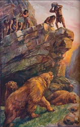 Prehistoric Men Attacking Great Cave Bears, 1907