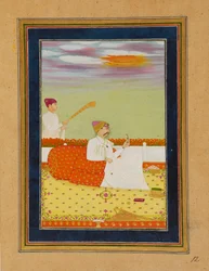 Prince seated on terrace with attendant