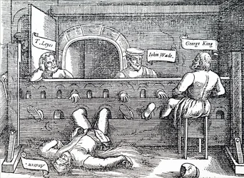 Prisoners Confined in Stocks