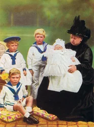 Queen Victoria pictured with some of her great-grandchildren, at Osborne House
