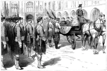Queen Victoria receiving the old colours of the Seaforth Highlanders, Windsor, 1885
