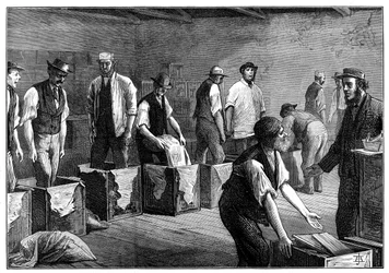 Refilling chests in a tea warehouse
