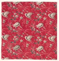 Roller-Printed Cotton with Heron and Flower Design